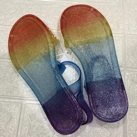 GAP Kids Jelly Sandals Fisherman Closed Rainbow Multicolor Glitter Sz Big Girl 5 - Picture 3 of 4